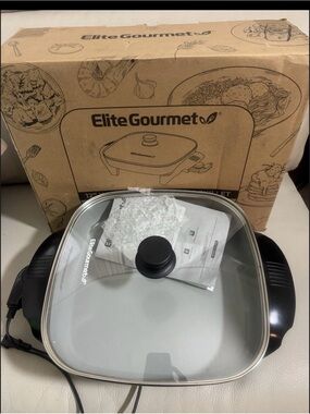 Elite Gourmet 12"x12"x2.15” Ceralast™ PFAS Free Ceramic Electric Skillet, Dis...